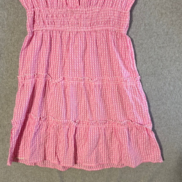 Beachsissi Pink Gingham Ruffle Tiered Smocked Waist Midi Dress Womens L - Picture 4 of 11